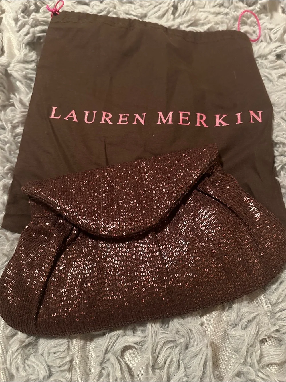 Lauren Merkin Brown Sequin Clutch Bag
